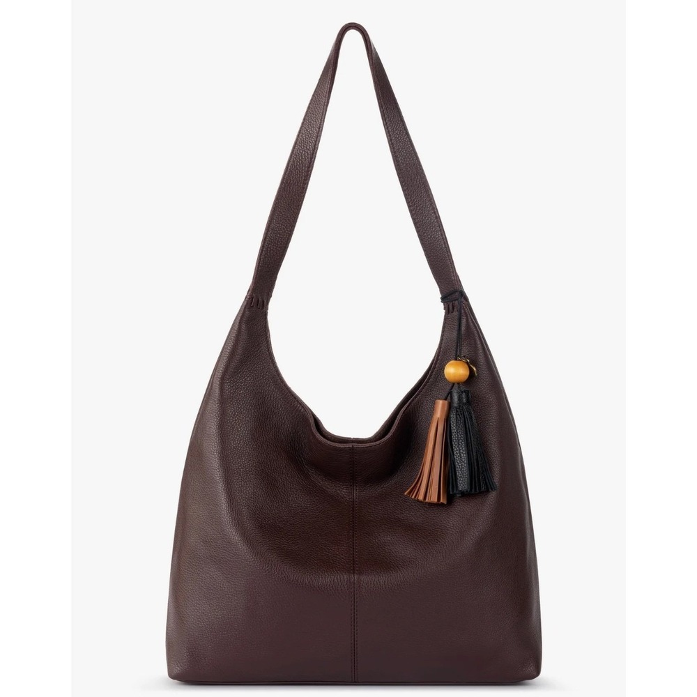 The Sak Huntley Leather Hobo Bag Mahogany Brown Tassel Shoulder Bag 108506 NEW